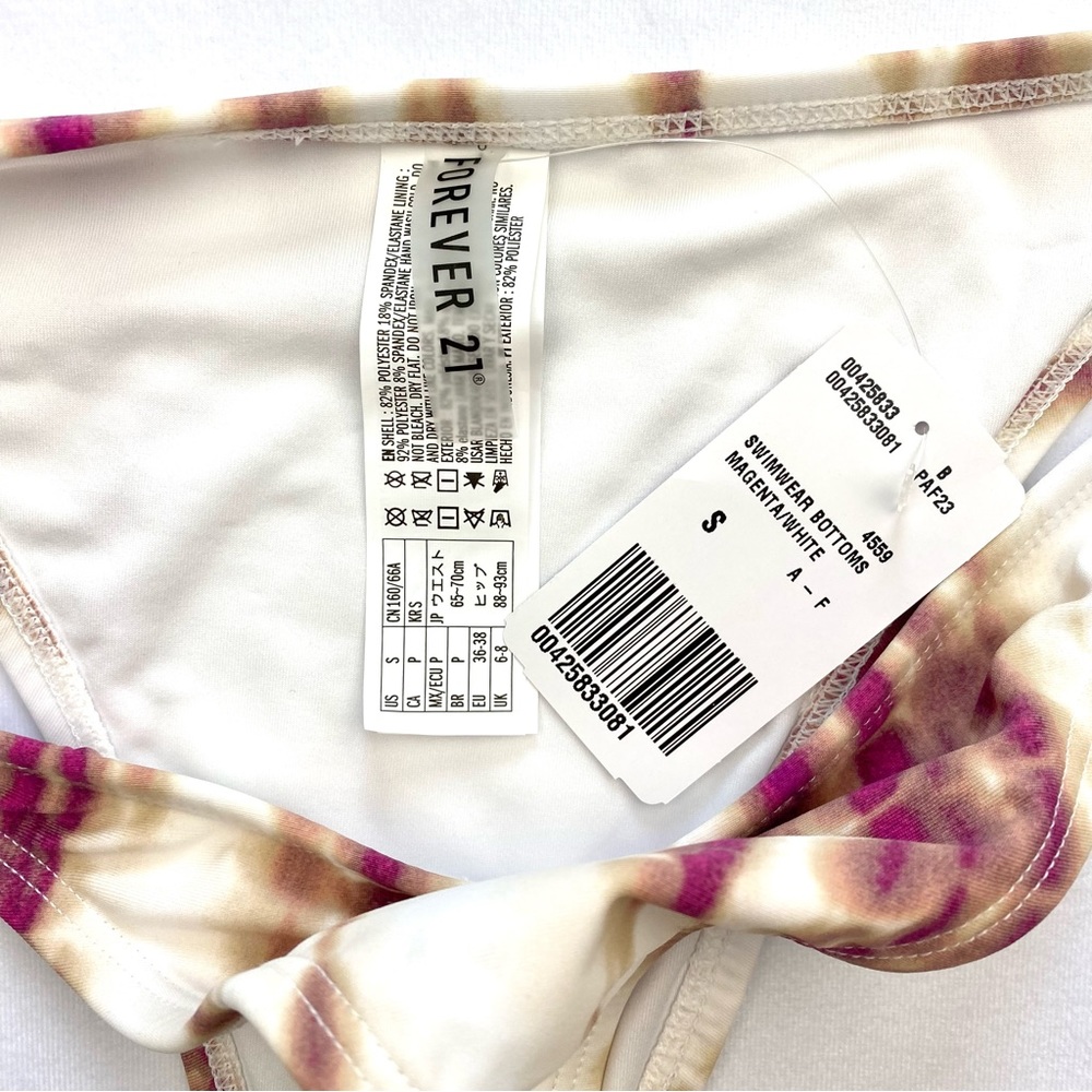 FOREVER 21 Cheeky Bikini Bottoms Cream/Fuchsia/Tan Tie Dye Sizes S,M (NWT) - Picture 12 of 13